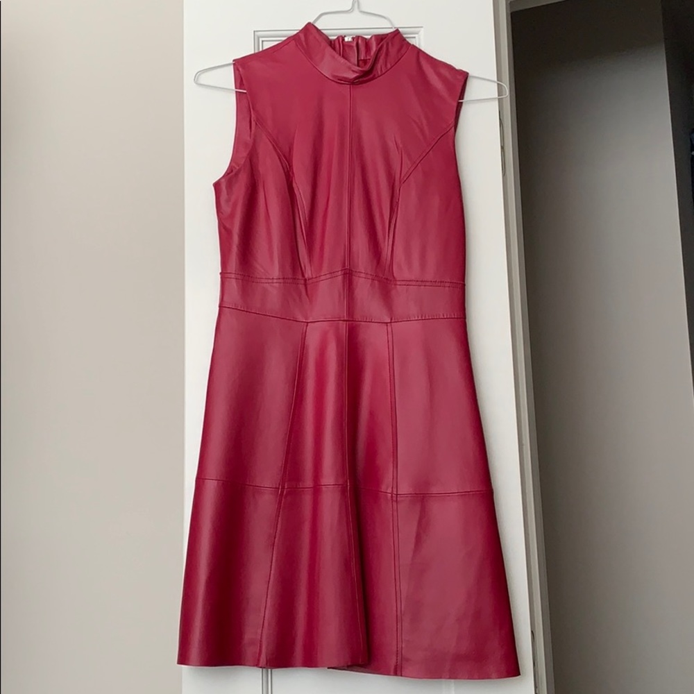 ASOS Premium Label Leather Mini Dress in Pink